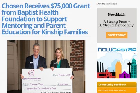 Chosen Receives $75,000 Grant from Baptist Health Foundation to Support Mentoring and Parent Education, Chosen - Adoption | Foster & Orphan Care Outreach | Mentoring