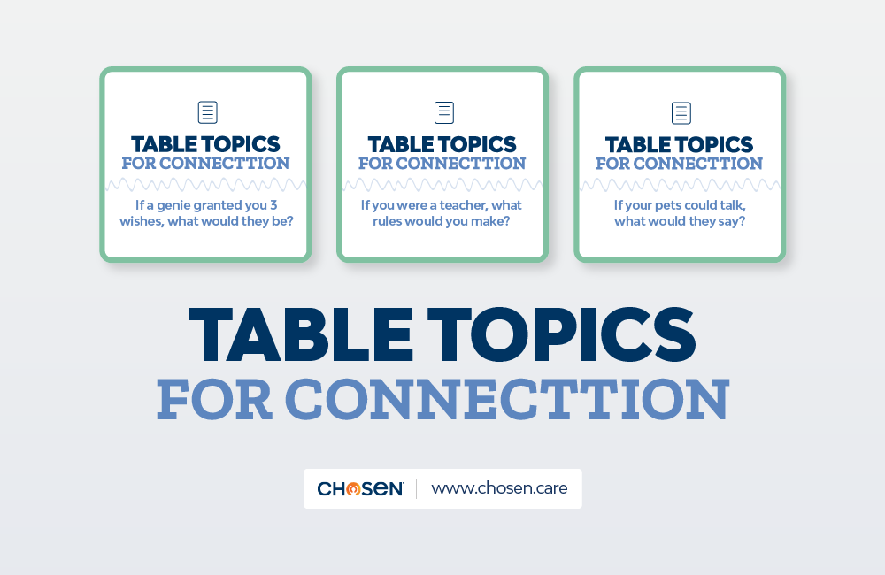 Chosen Downloadable tool focused on conversations around the dinner table, the tool is called 'Table Topics For Connection'